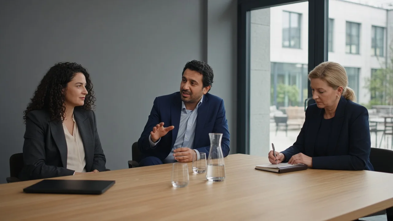 Formelles Strategiegespräch in einem Berliner Büro – Karrierewerk.